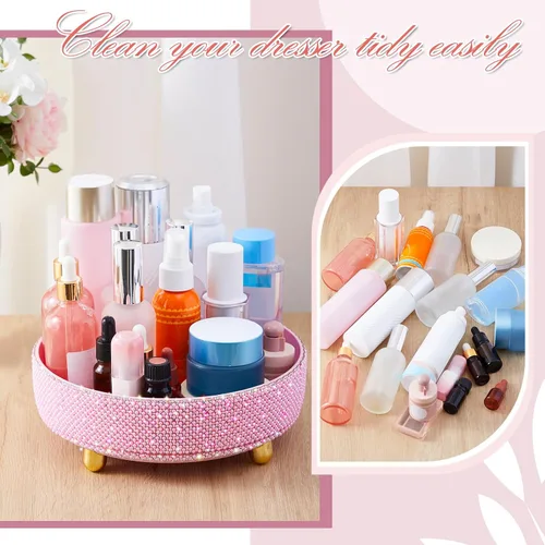 Miniatura 4 de Honeydak - Organizador de perfume giratorio de 360 grados, regalo para mujeres, organizador de cuidado de la piel con diamantes de imitación