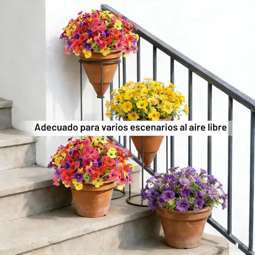 Miniatura 7 de 16 paquetes de flores artificiales de verano, flores artificiales a granel UV para macetas de jardín, patio, porche al aire libre, decoración