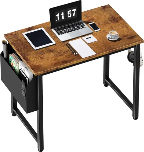 Miniatura 8 de Lufeiya Escritorio de computadora blanco para espacios pequeños, oficina en casa, 39 pulgadas, moderno escritorio de estudio para PC con gancho