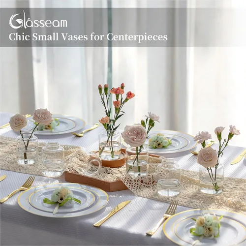 Miniatura 2 de Glasseam Juego de 6 jarrones de cristal para centros de mesa, modernos jarrones pequeños para el hogar, estante de mesa, decoración de fiesta