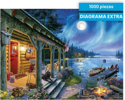 Miniatura 7 de Buffalo Games - Darrell Bush - Moonlight Lodge - Rompecabezas de 1000 piezas, azul
