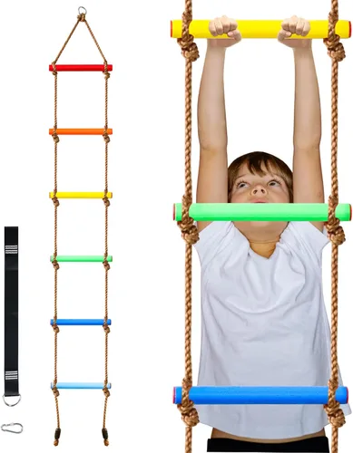 Perantlb Escalera de cuerda de escalada de 6.8 pies para niños o adultos, juego de escalada para accesorios de columpio, casa del árbol, parque