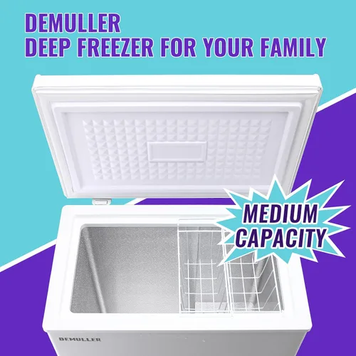 Miniatura 2 de DEMULLER Congelador de pecho, pequeña máquina de congelación profunda blanca de 4.0 pies cúbicos, compacta con puerta superior abatible y panel