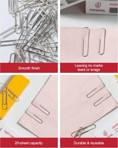 Miniatura 4 de PAPERPAL Clips de papel para oficina, escuela y uso personal, clip de papel jumbo suave (5 cm), 1000 clips de papel grandes