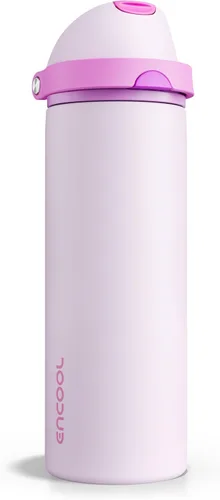 Miniatura 10 de ENCOOL Botella de agua aislada con popote, botella de agua de acero inoxidable con tapa de botón, a prueba de fugas y sin BPA, mantiene el frío Atún