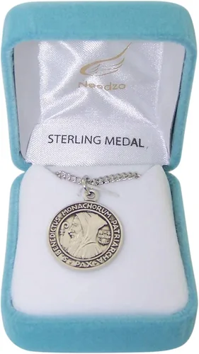 Miniatura 2 de Colgante de medalla de San Benito redondo de plata de ley, 9.0in