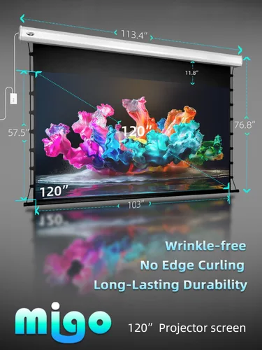 Miniatura 2 de Migo 120 pulgadas pantalla de proyección de bajada manual, Super Ganancia 3.0 blanca suave 16:9 4K Ultra HD, pantalla de proyección montada
