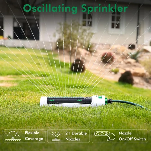 Miniatura 6 de RESTMO Aspersor turbo oscilante, aspersor de riego para patio grande con 21 boquillas duraderas, base pesada, ancho y cobertura de rociado