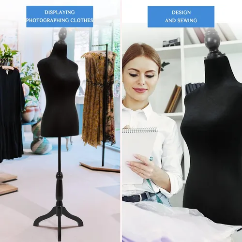 Miniatura 6 de Cuerpo de maniquí femenino con soporte de trípode de madera, 50-63 pulgadas, forma de vestido portátil y ajustable para coser, exhibición de ropa