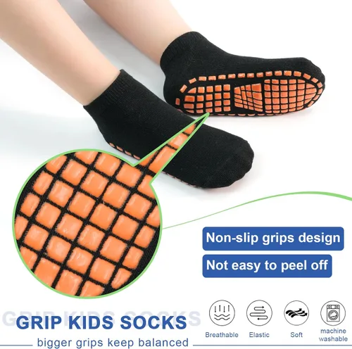 Miniatura 4 de HYCLES Calcetines antideslizantes para niños y niñas, calcetines adhesivos para el tobillo, calcetines antideslizantes para niños, 6 pares