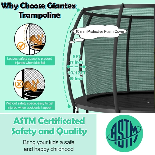 Miniatura 2 de Giantex Trampolín para niños, cama elástica grande para exteriores aprobada por ASTM con red, escalera, marco de acero galvanizado a prueba de Negro