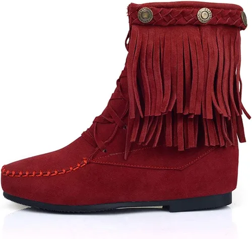Miniatura 2 de Classic Fringe Moccasin Boots Ankle High Women Low Heel Booties