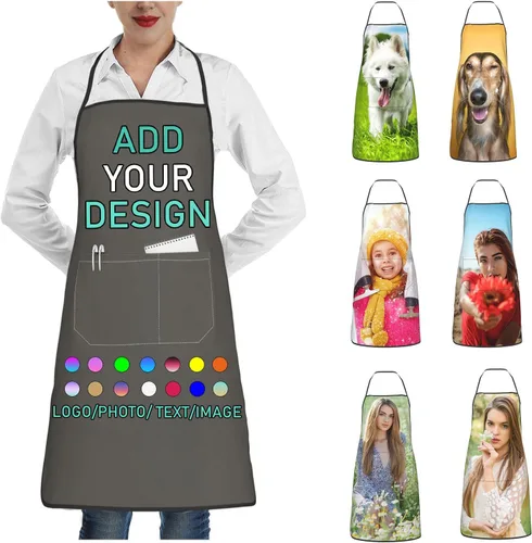 Miniatura 34 de Delantal personalizado con 2 bolsillos, personalizable con nombre, texto, logotipo, foto, cocina, horneado, delantal de cocina para mujeres y hombres