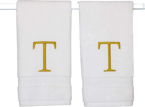 Miniatura 262 de Toalla de mano con inicial beige para baño, toalla bordada decorativa de calidad de hotel de lujo con monograma para tocador, spa, certificado