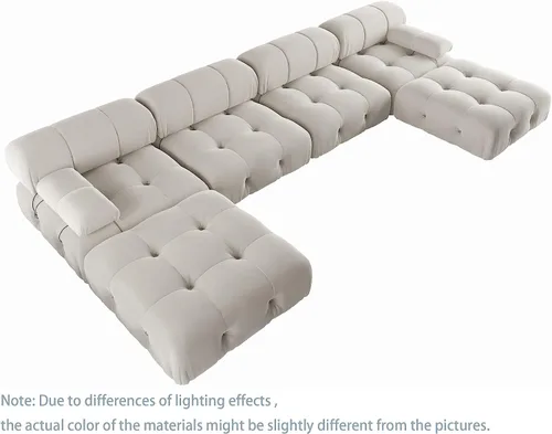 Miniatura 8 de JACH Sofá modular modular de 138 pulgadas, sofás de terciopelo minimalistas en forma de U con tumbonas, sofás convertibles modernos de 6 asientos