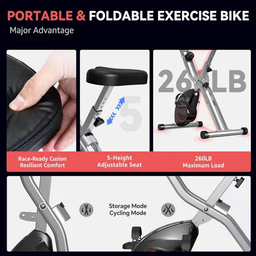 Miniatura 4 de Bicicleta estática de interior para el hogar con resistencia magnética de 16 niveles, bicicleta de ciclismo plegable ligera con 70% premontada