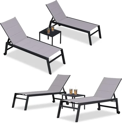 Miniatura 37 de PURPLE LEAF Juego de 2 tumbonas de aluminio para patio al aire libre con ruedas y mesa auxiliar, tumbona de piscina para jardín al aire libre, junto