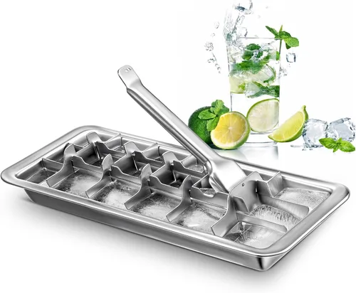 Yaocom 1 pieza de acero inoxidable para hacer cubitos de hielo y bandeja para cubitos de hielo para bares, cocinas, palancas para quitar cubos,