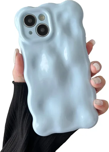 XIZYO Funda para iPhone 13 de 6.1 pulgadas, bonito patrón de ondas, estético, 3D, rizado, ondulado, chapado en purpurina, para mujeres y niñas, Azul