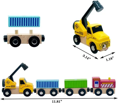 Miniatura 2 de Juego de trenes de madera con grúa, juguetes de tren magnético para pistas de tren de madera, conjuntos de trenes para niños pequeños y niños de 3