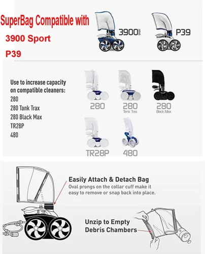 Miniatura 2 de ATIE 3900 Sport P39 Limpiador de piscina de doble cámara multiusos SuperBag 39-310 con cremallera Enlosure Reemplazo compatible con 3900 Sport y P39