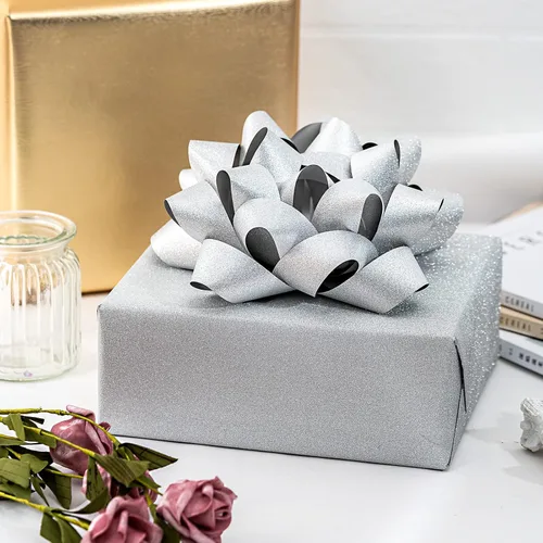 Miniatura 2 de LeZakaa Lazo de regalo con purpurina de 8 pulgadas, lazo de regalo autoadhesivo plateado para cumpleaños, Navidad, boda, vacaciones (1 unidad)