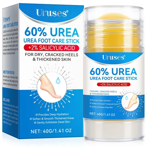 Uruses Crema de urea 60% más ácido salicílico 2% urea para el cuidado de pies, crema de pies para removedor de callos de pies, barra hidratante para