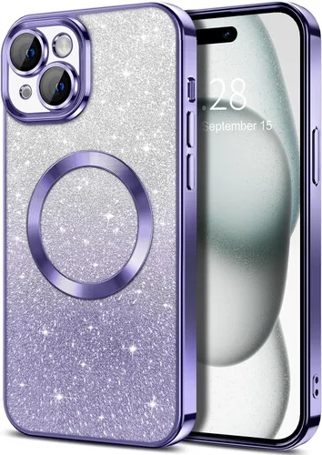 Miniatura 40 de Hython Funda para iPhone 13 Pro transparente con purpurina magnética [compatible con MagSafe] Protector completo de lente de cámara delgado