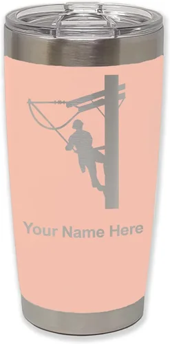 Miniatura 32 de LaserGram Taza aislada al vacío de 20 onzas, Lineman, grabado personalizado incluido (negro)