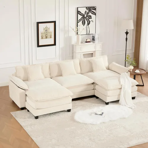 Miniatura 102 de Sofá modular negro de 111.5 pulgadas, sofás seccionales grandes de 3 plazas para sala de estar, sofá nube de tela de felpilla de gran