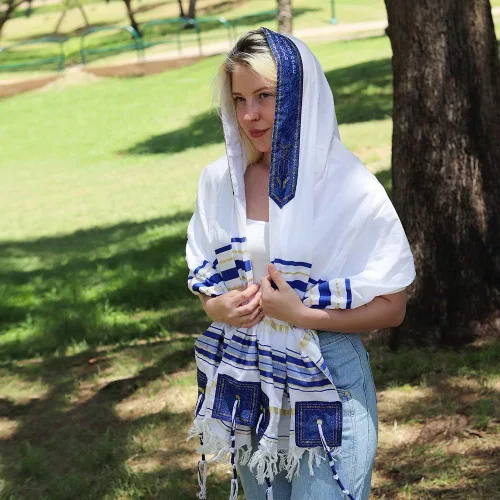 Miniatura 6 de HalleluYAH Mantón de oración Tallit de Israel Nombre del Señor escrito en 4 esquinas XL 72 x 36 pulgadas