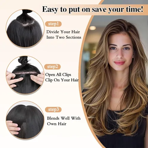 Miniatura 6 de FREEMEIGE 4 piezas de extensiones de cabello con clip, extensiones de cabello largas y gruesas con capas rectas de 20 pulgadas, extensiones