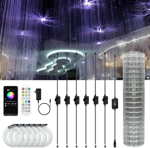 AKEPO Luz decorativa de fibra óptica 6 en 1, sincronización de música+control remoto RGB colorido efecto dinámico+1140 piezas* F0.03 pulgadas (0.030