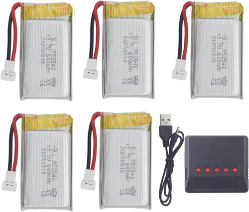 1 cargador de batería 5 en 1 con 5 baterías de litio de 3.7 V 600 mAh para Syma X5C X5C-1 X5 X5SC X5SW H5C V931 S5C S5W S5W SS40 FQ36 T32 T5W H42