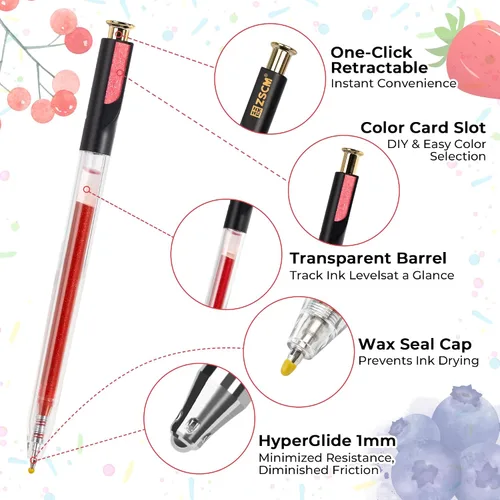 Miniatura 2 de Bolígrafos de gel retráctiles con purpurina, 72 colores de gran capacidad, bolígrafos de tinta de gel metálica multicolor con purpurina de 0.039 in