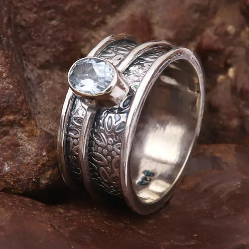 Miniatura 3 de Goyal Exports SRG328A - Anillo giratorio de plata de ley 925 con topacio azul