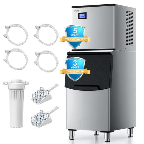 COTLIN Máquina de hielo comercial, 550 libras/24 horas con almacenamiento de 350 libras, máquina de hielo comercial con autolimpieza, lista para