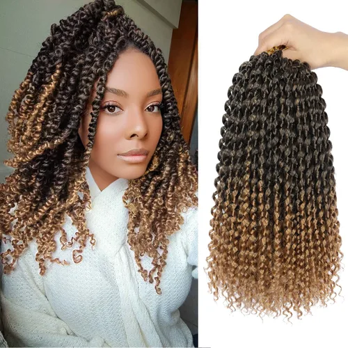 Miniatura 41 de Cabello Passion Twist de 30 pulgadas, cabello rubio de ondas de agua con ganchillo para mujeres, cabello rubio Passion Twist de ganchillo largo 27#