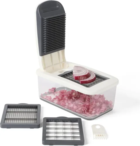 Miniatura 8 de Calphalon Aero Picadora de verduras, picadora de alimentos 5 en 1 con recipiente, cortador manual de verduras con cuchillas intercambiables de acero