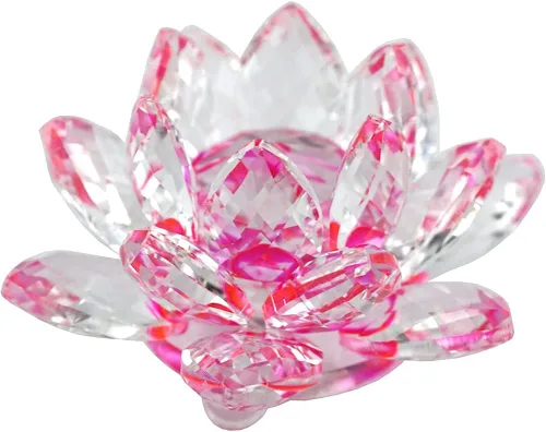 Miniatura 15 de Loto de cristal transparente, flor de cristal brillante con caja de regalo, reflejo de tono, purpurina, paz, pureza, buena fortuna, sabiduría