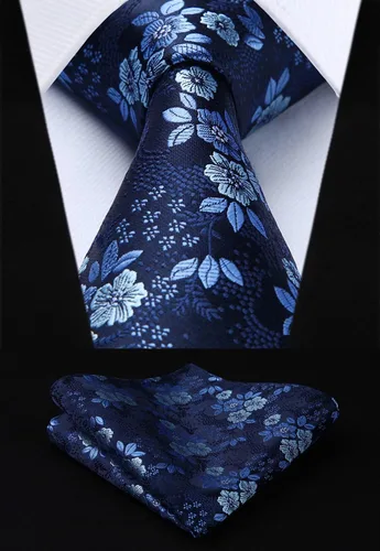 Miniatura 8 de Corbatas florales tejidas clásicas para hombre, corbata cuadrada de bolsillo, corbatas formales para hombres, boda con pañuelo