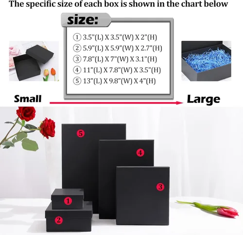 Miniatura 3 de Giftilious Cajas de regalo negras, un juego de 5 cajas de regalo con tapas para regalos, cajas preenvueltas para regalos, caja de regalo resistente