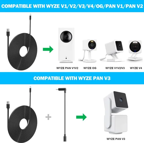 Miniatura 3 de Paquete de 2 cables de extensión de alimentación de 10 pies para WyzeCam, Wyze Cam v4/v3/OG/v3 Pro, WyzeCam Pan, WYZE Cam OG, KasaCam