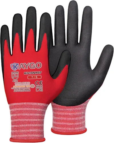 Miniatura 50 de KAYGO Guantes de Trabajo de Seguridad con Revestimiento de Nitrilo MicroFoam, 3 Pares KG18NB, Guante de Punto Sin Costuras de Nylon con Dedos Gris