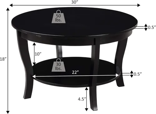 Miniatura 6 de HomeStock Global Greatness - Mesa auxiliar redonda con estante, acabado de madera, mesa de estilo clásico de transición, estantería espaciosa de dos