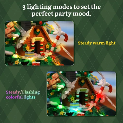 Miniatura 2 de Set de bloques de construcción de árbol de Navidad PANTASY, gran modelo festivo con luces LED incorporadas, bola de cristal en la parte superior