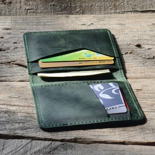 Miniatura 2 de Billetera de cuero minimalista hecha a mano para hombre, diseño de flores marrones