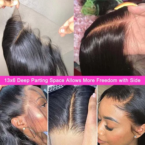 Miniatura 8 de Lemoda Peluca de encaje frontal completo de 13 x 6 pulgadas, pelucas de cabello humano lacio HD transparente de encaje sin pegamento, peluca