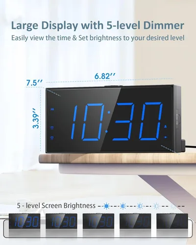 Miniatura 4 de Reloj despertador súper fuerte con agitador de cama, reloj despertador vibratorio para personas que duermen con problemas auditivos y adolescentes