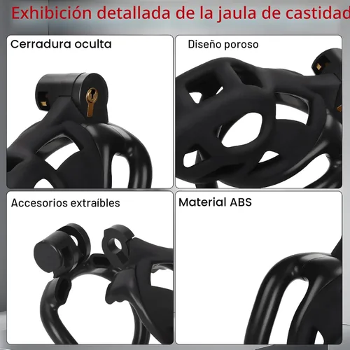 Miniatura 4 de Jaula de castidad masculina con cinturón elástico y candado invisible - 4 tamaños de anillo de bola, jaula de pene grande ultraligera para ajuste